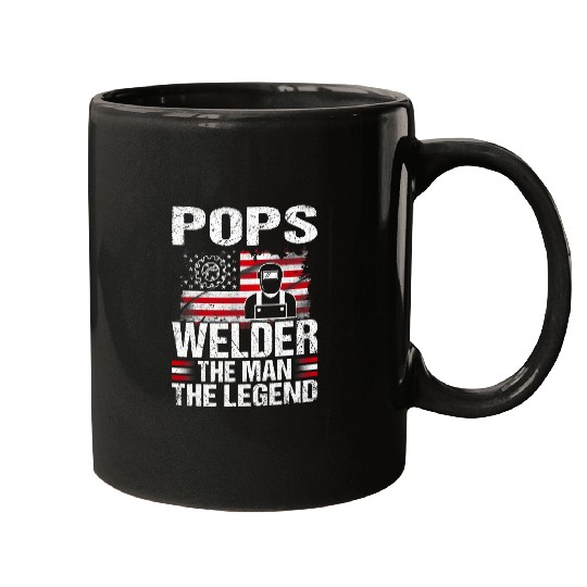 Welders Pops Welder The Man The Legend Retro USA Flag Mugs