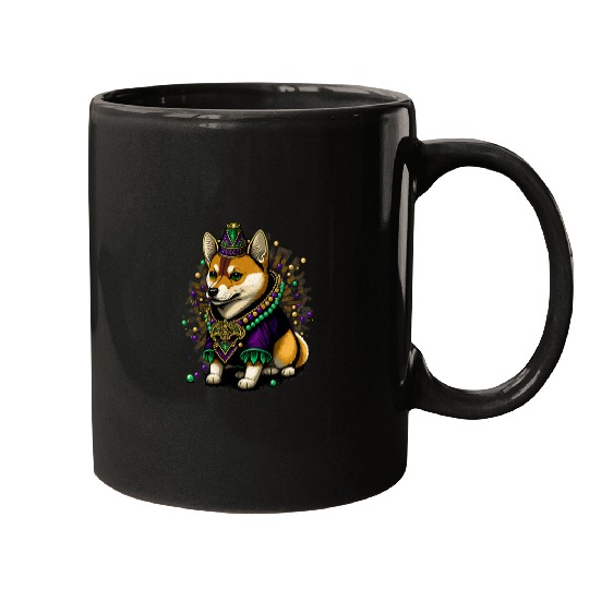 Dog Shiba Inu Mardi Gras King Queen Black and tan Shiba Inu Mugs