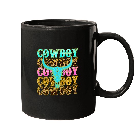 Retro Cow Skull Cowboy Killer Western Country Cowgirls Gift Mugs