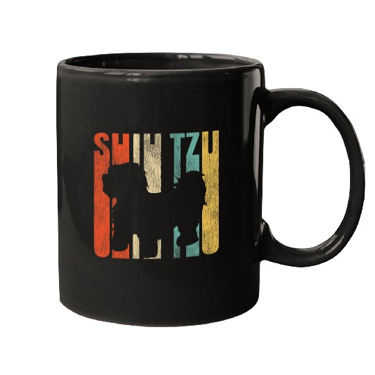 Shih Tzu Retro 1970s Dog Silhouette Cracked Distressed Mugs