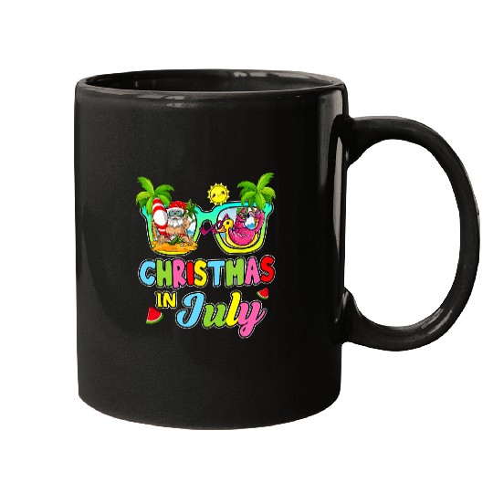 christmas in july 2santa surfing summer beach vacation Mugs