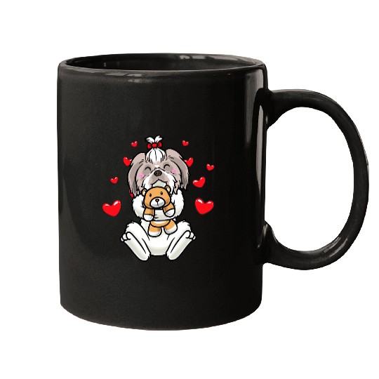 Kawaii Shih Tzu Stuffed Animal Dog Hearts Mugs