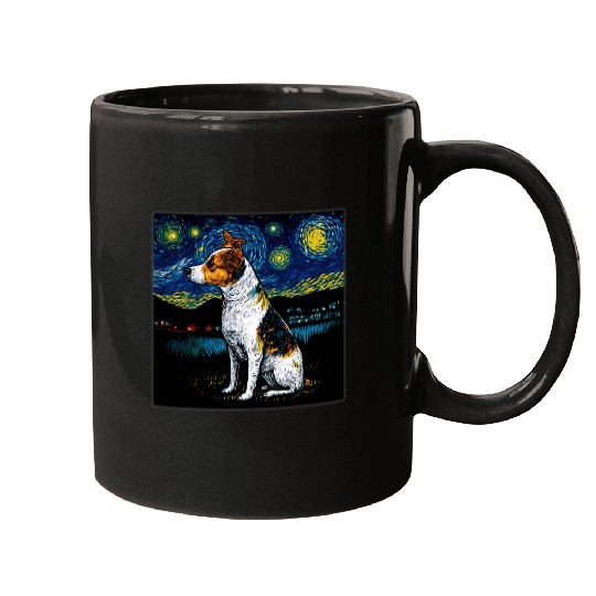 Dog Jack Russell Surrealism Starry Night Jack Russell dog Mugs