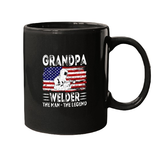 Welders Mens USA American Flag Grandpa Welder The Man The Legend Mugs