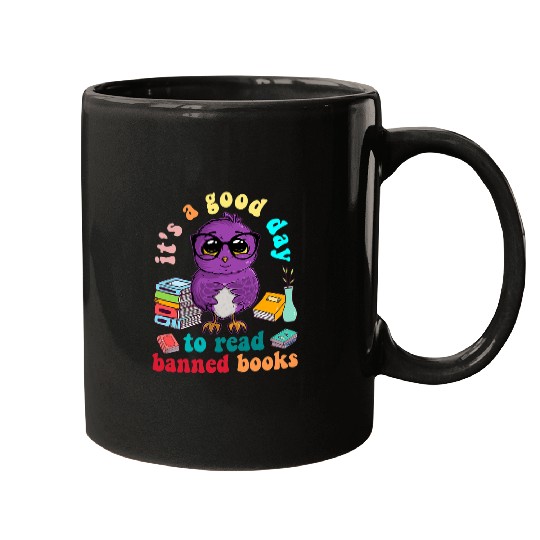 Reading Book Womens Its a good day to read banned books reading owl with glasses Reader Mugs