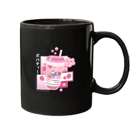 Dog Shiba Inu Kawaii Shiba Inu Dog Bubble Tea Boba Strawberry Milk Tea Mugs