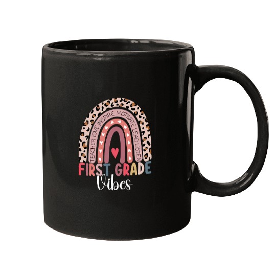 1st Grade Vibes Rainbow Leopard First Grade Teacher Team Mugs
