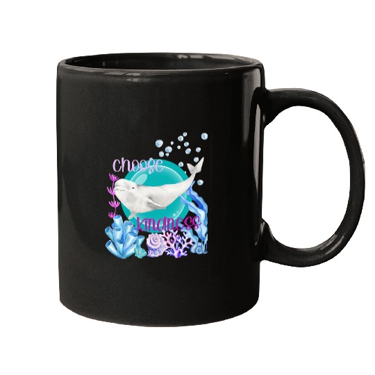 Whales Beluga Whale Lover Choose Kindness Watercolor Underwater Sea Mugs