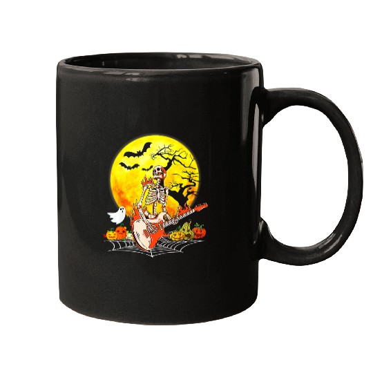 Skeletons Skulls Funny Halloween Funny Skeletons Playing Guitar Pumpkin Vibes 1 Skull Mugs