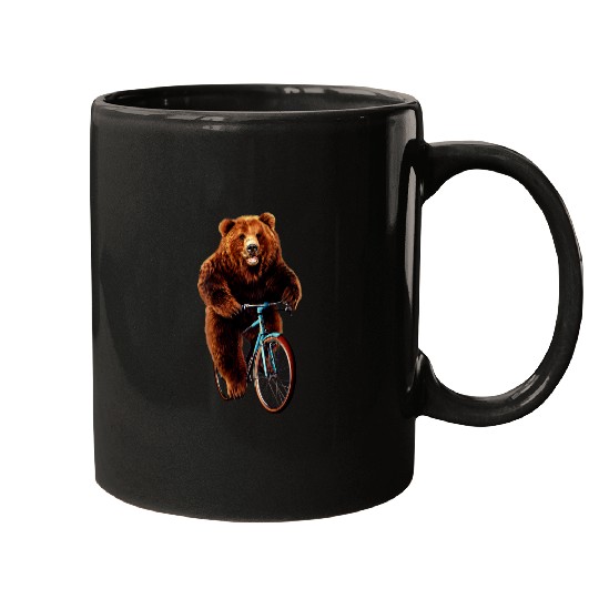 Funny Bear Happy Grizzly Bear Riding Bicycle Cute Bears Mugs