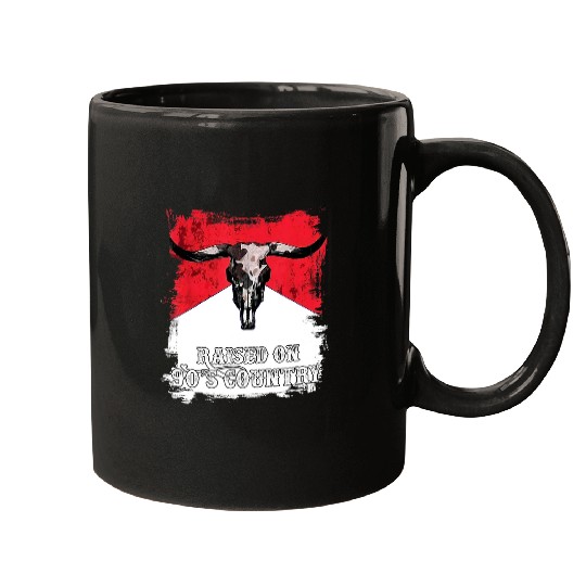 Skeletons Skulls vintages Raised On 90s Country Music Bull Skull Western 1 Skull Mugs
