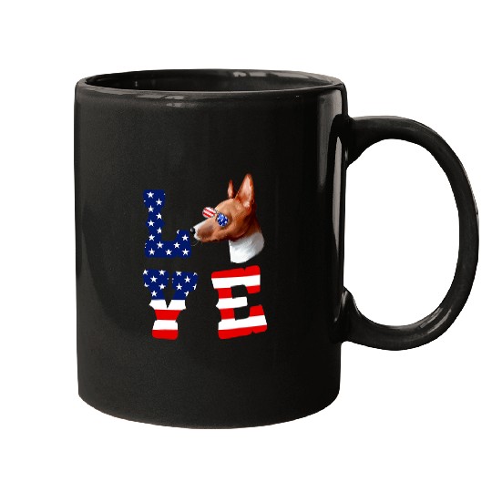 Dog Basenji Dogs 365 Basenji Love Dog American Flag USA Mugs