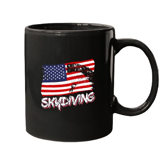 Skydiving Gift Skydive Parachute Skydiver Parachutist USA Flag Distressed Mugs