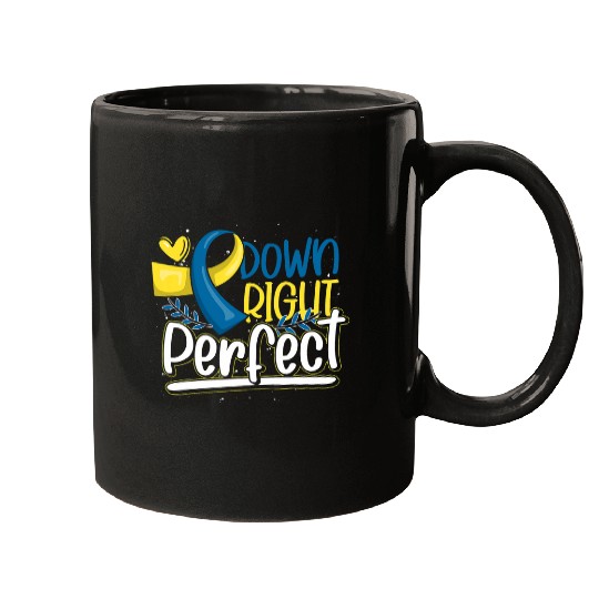 Down Right Perfect Blue Yellow Ribbon Funny Down Syndromes Mugs