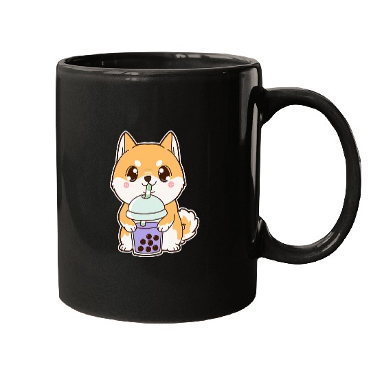 Dog Shiba Inu Kawaii Cute Boba Shiba Inu Dog Taro Bubble Pearl Milk Tea Mugs