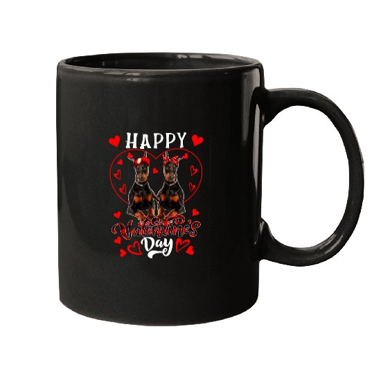 Dog Doberman Happy Valentines Day Cute Hearts Shape Couple Dobermanns Mugs