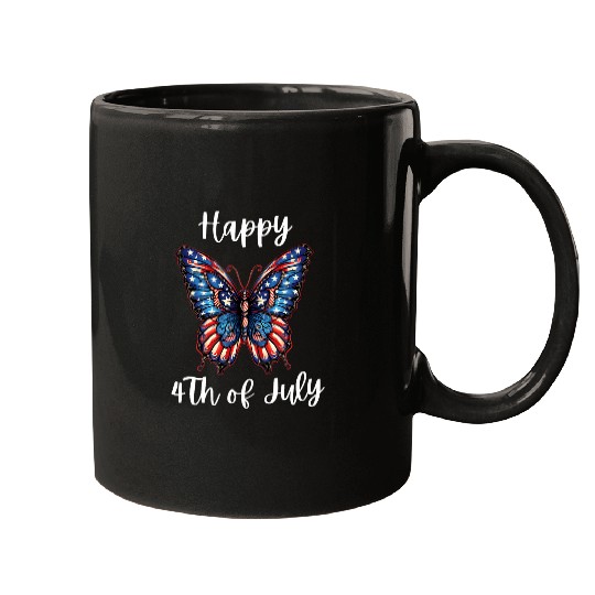 Butterfly USA Flag Cute 4th Of July Funny American Girl Mugs