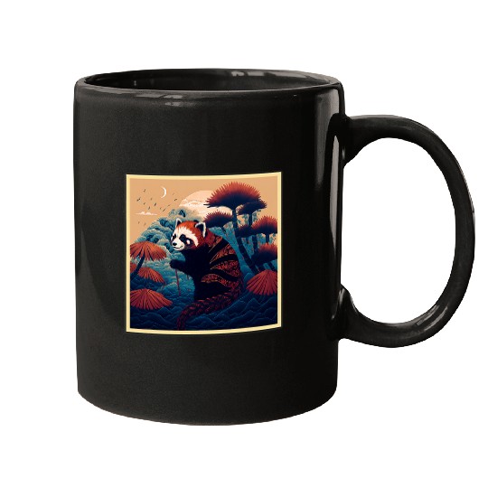 Funny Bear Surrealism Japanese Painting Red Panda Cute Bears Mugs