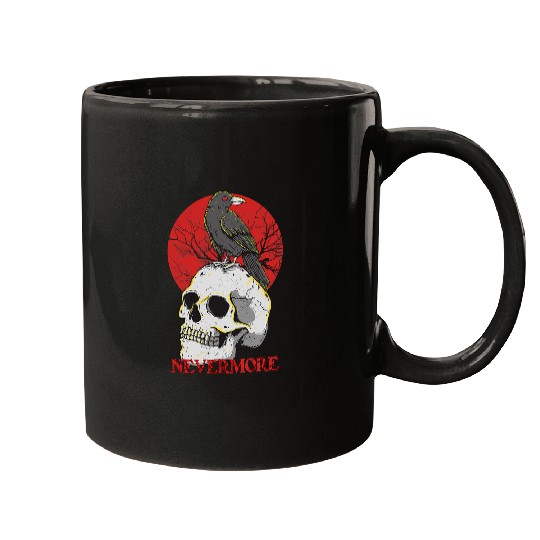 Skeletons Skulls Nevermore Gothic Crow Raven Skull Head Emo Punk Bird Lover 539 Skull Mugs