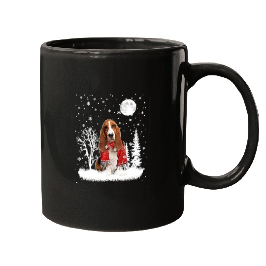 Dog Basset Hound Under Moonlight Snow Christmas Pajama 29 Mugs