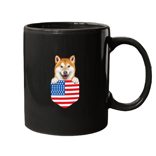 Dog Shiba Inu America Flag Shiba Inu Dog In Pocket Mugs