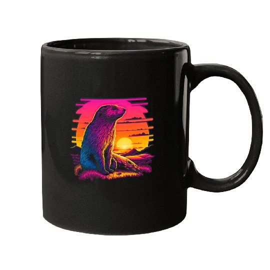 Retro Aesthetic Groundhog 45 Mugs