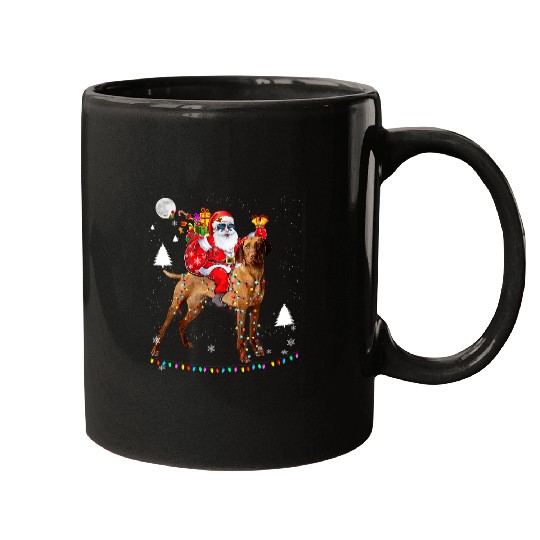 Dog Vizsla Christmas Santa Claus Riding Vizsla Dog Lights xmass Holiday Mugs