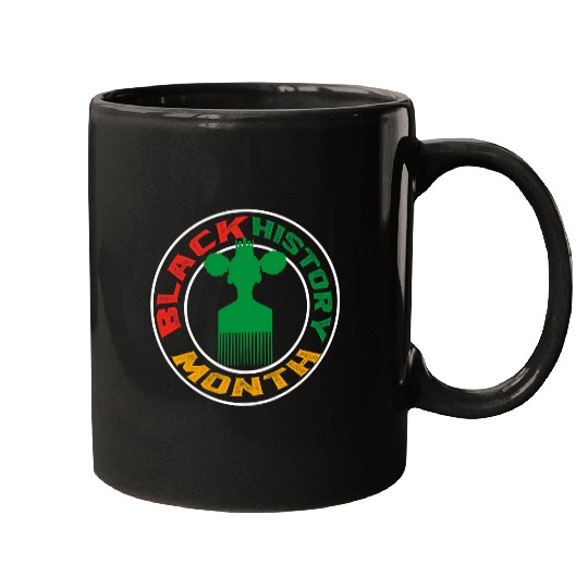 Black History Month BHM Afro Pick comb Afrocentric Mugs
