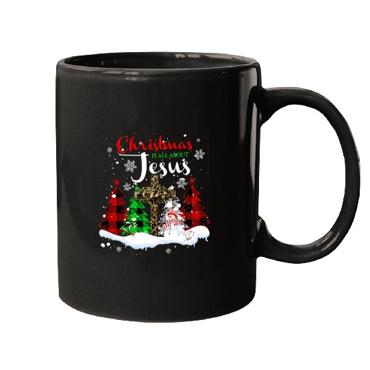 Christian Leopard Christmas buffalo plaids Christmas Is All About Jesus 217 Bibble Jesus Christ Mugs