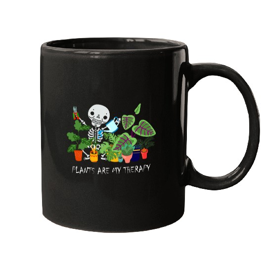 Cute Plants Are My Therapy Skeletons Gardener For Women Men Mugs