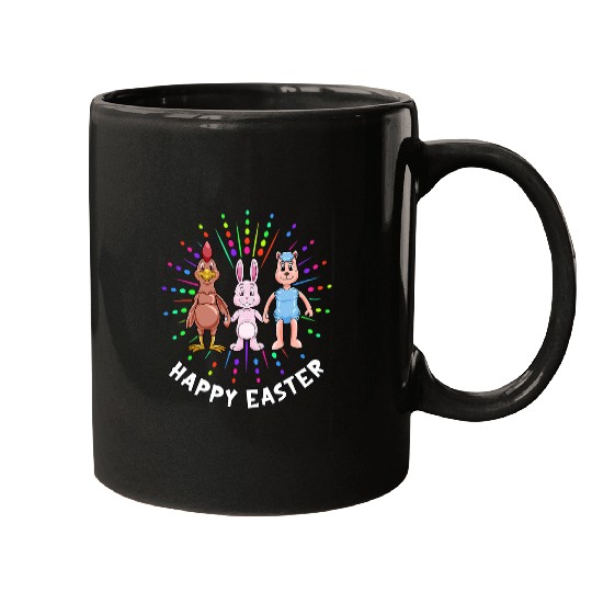 Rabbits Easter bunny Easter lamb and hen Happy Easter Mugs