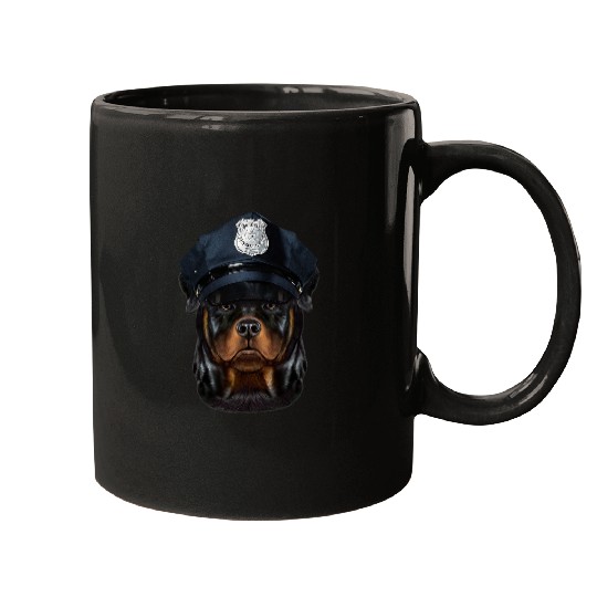 Dog Rottweiler wearing Police Officer Hat Mugs