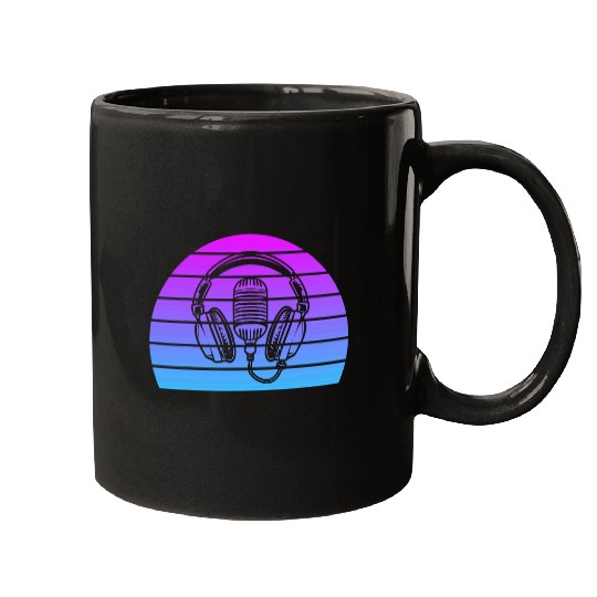 vintages Singer Vocalist Musician Retro Microphone Headphone 4 Mugs