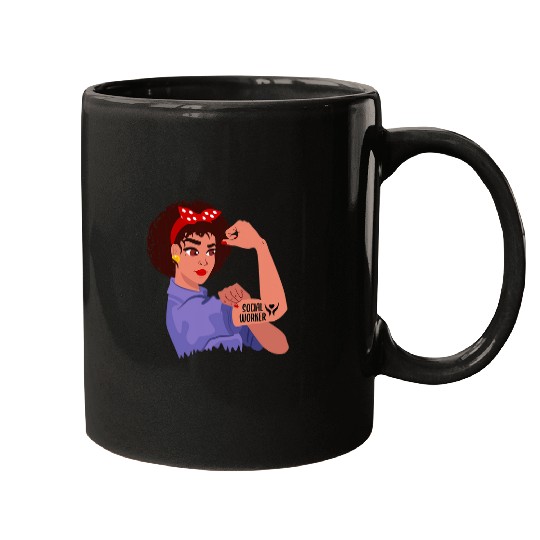 Black Social Worker Rosie The Riveter Mugs