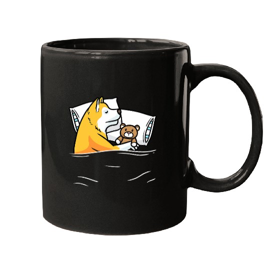 Akita Inu Dog With Stuffed Animal Sleeping Mugs