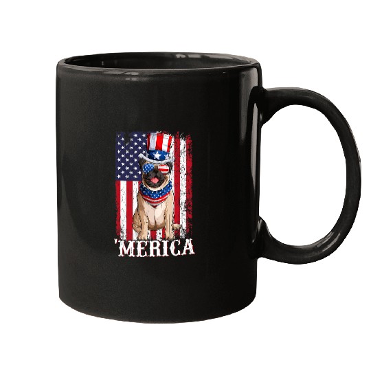 Pug Lover USA Patriotic American Flag Funny Beige 4th Of July Pugs Dog Mugs