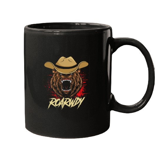 Roarwdy Howdy Roar Bear Cowboy Hat America USA Western Rodeo Mugs