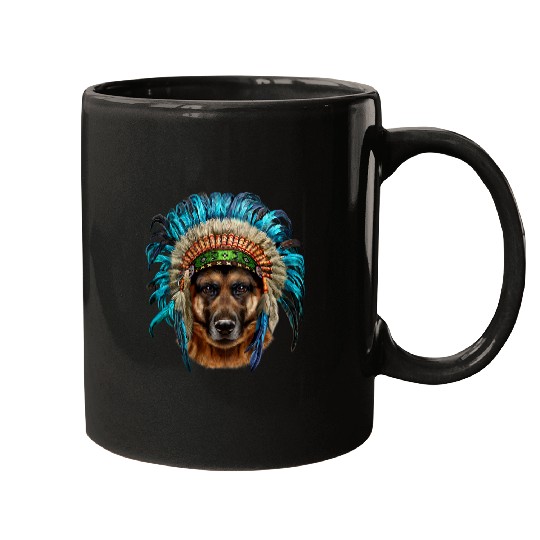 GSD in American Indian Warrior Headdress German Shepherd Dog Dog Mugs