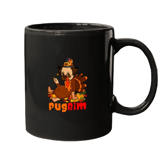 Pug Lover Pugrim Thanksgiving Costume Turkey Fall Leaves Lover Pugs Dog Mugs