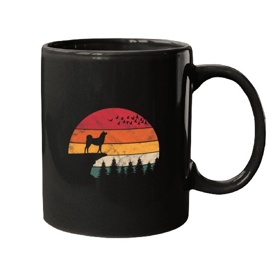 Akita Shiba Inu Dog Sunset Retro Style for Men Women Mugs