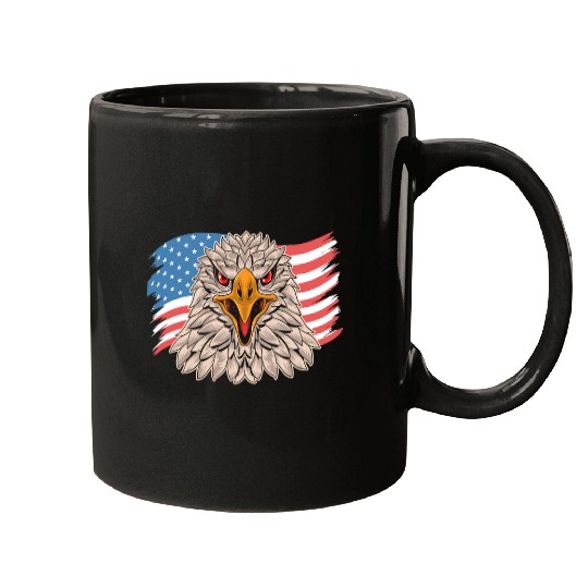 Bald Eagle In Front Of A American Flag Mugs