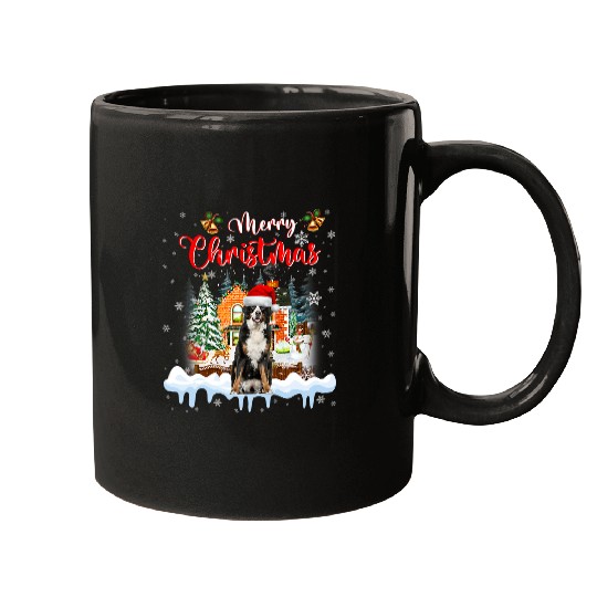 Merry Christmas Bernese Mountain Dog Santa Hat Lights Xmas Mugs