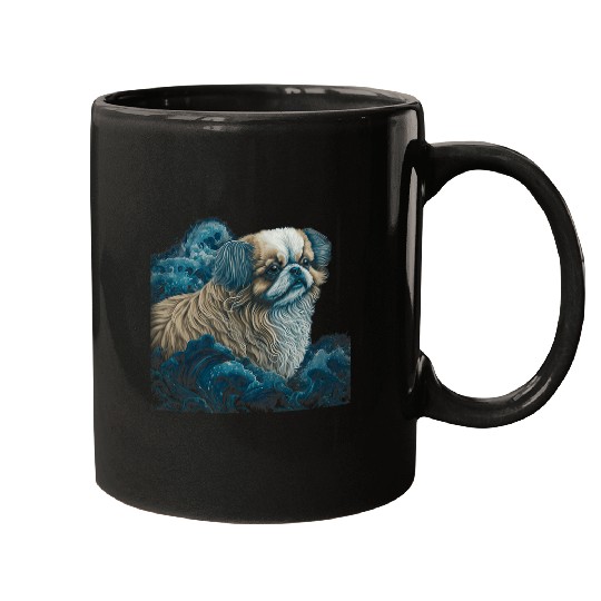 Surrealism Japanese Painting Tibetan Spaniel dog 3 Mugs
