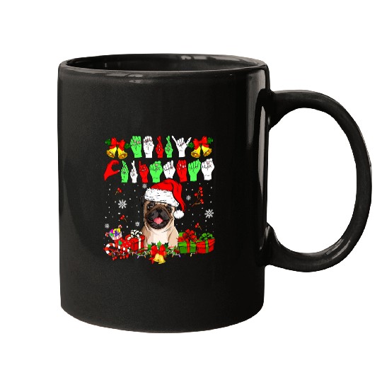 Pug Lover Merry Christmas Hands Sign Language Santa Lover 290 Pugs Dog Mugs