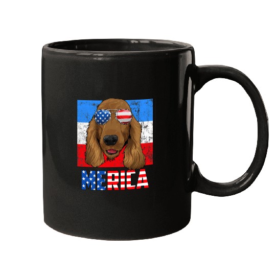 Dog Cocker Spaniel English Cocker Spaniel Dog USA 4th of July American Flag Mugs