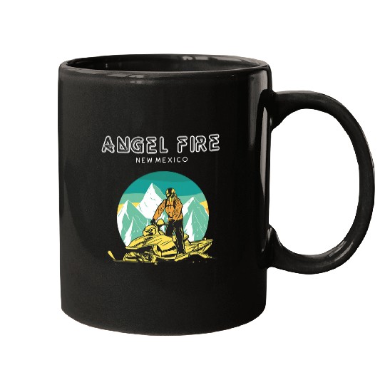 Angel Fires New Mexico Retro Snowmobile and Mountains Mugs