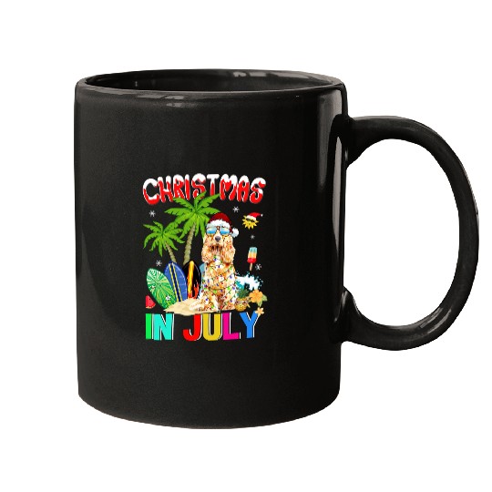 Dog Cocker Spaniel in Santa Hat Sunglasses Christmas In July Mugs