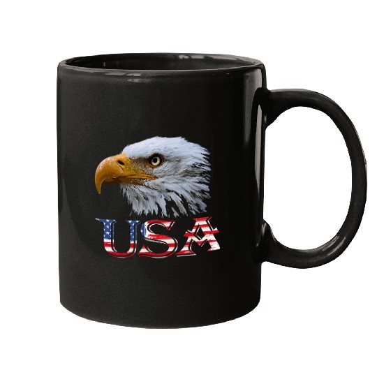 Bald Eagle with The USA Flag Fly the Flag and Love America Mugs