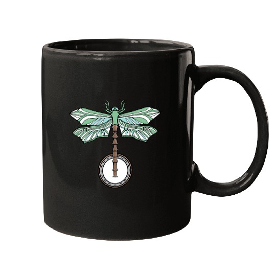 Funny Banjo Dragonfly Artistic Illustration Vintage Retro Graphic 23 Mugs