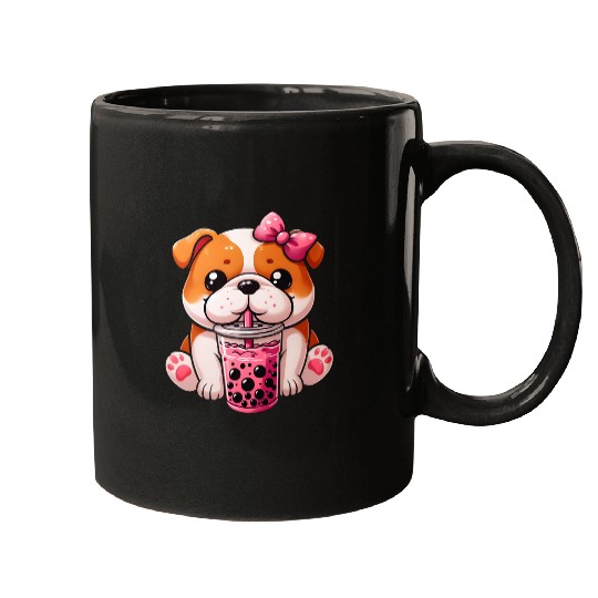 English Bulldog Pet dog Bubble Tea Boba Tea Milk Tea Kawaii bulldog Anime Mugs
